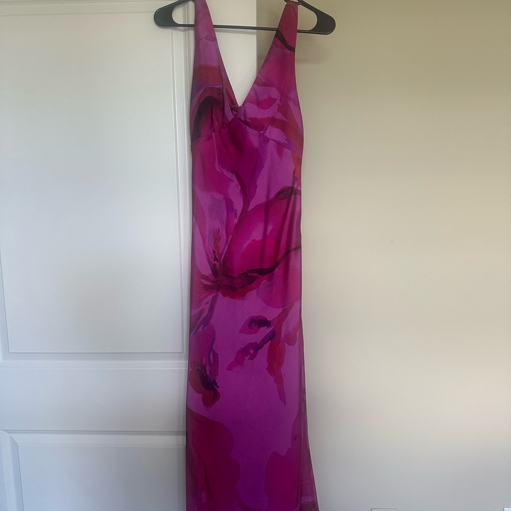 Zara Vibrant Pink Floral Midi Dress